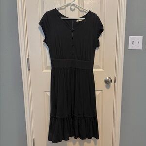 eShakti Wayward Fancies Black Cotton Midi Dress